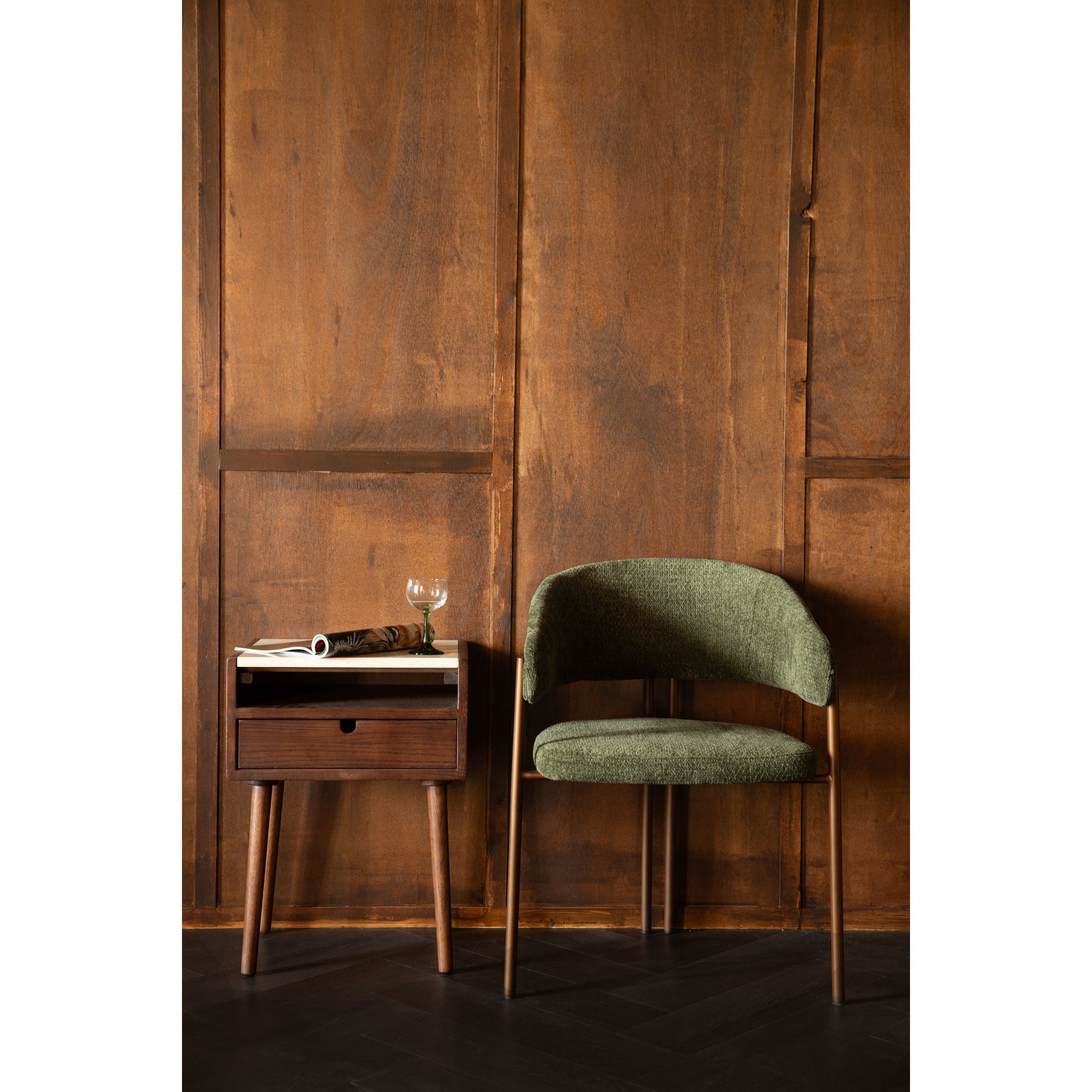Dutchbone Arda Bijzettafel|Nachtkastje Travertin| Hout - Beige