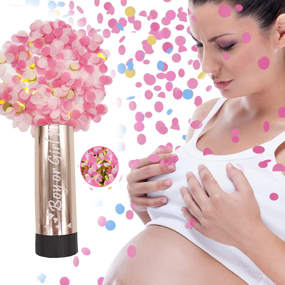Konfetti Kanone Push-Pop Gender Reveal Baby Shower Party Konfettipopper Dekoration - Rosa