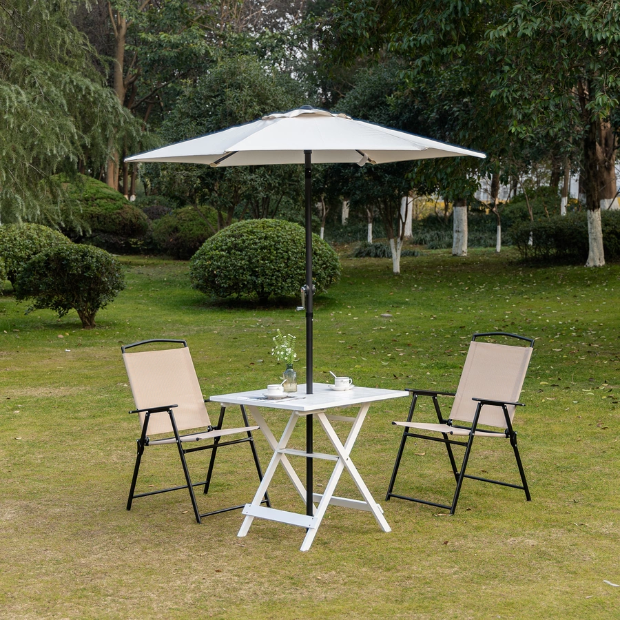 Outsunny Gartentisch mit Schirmloch weiß