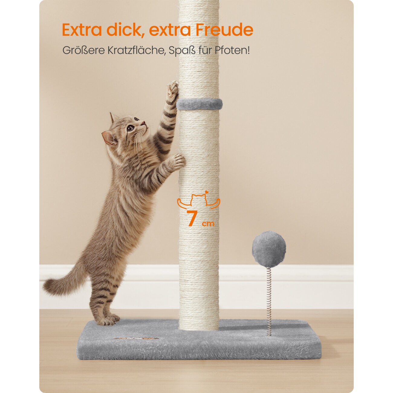 FEANDREA L/XXL Kratzbaum Kratzsäule mit Plüschball und Glocke 40 cm, 40 cm, 85 cm