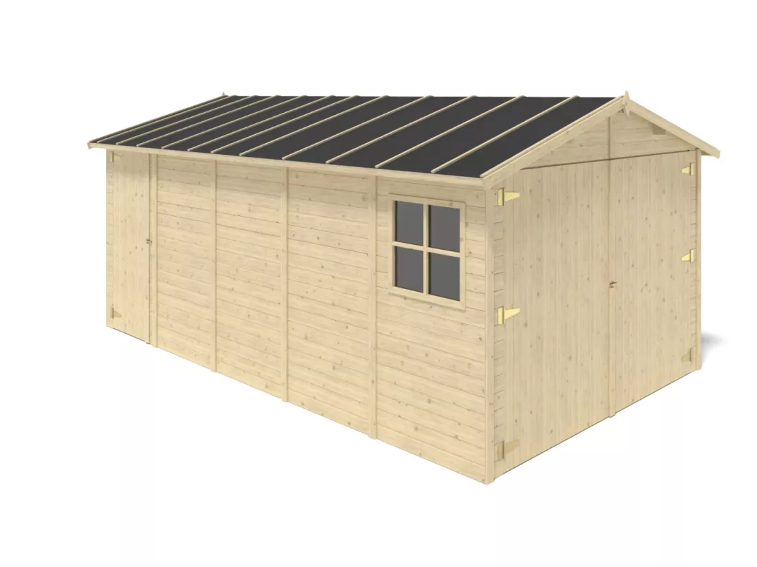 Garage en bois - 14,94m2 - 3,05x4,93m - Ep. 18mm - couleur: naturel - GAR28 - ALTANKA
