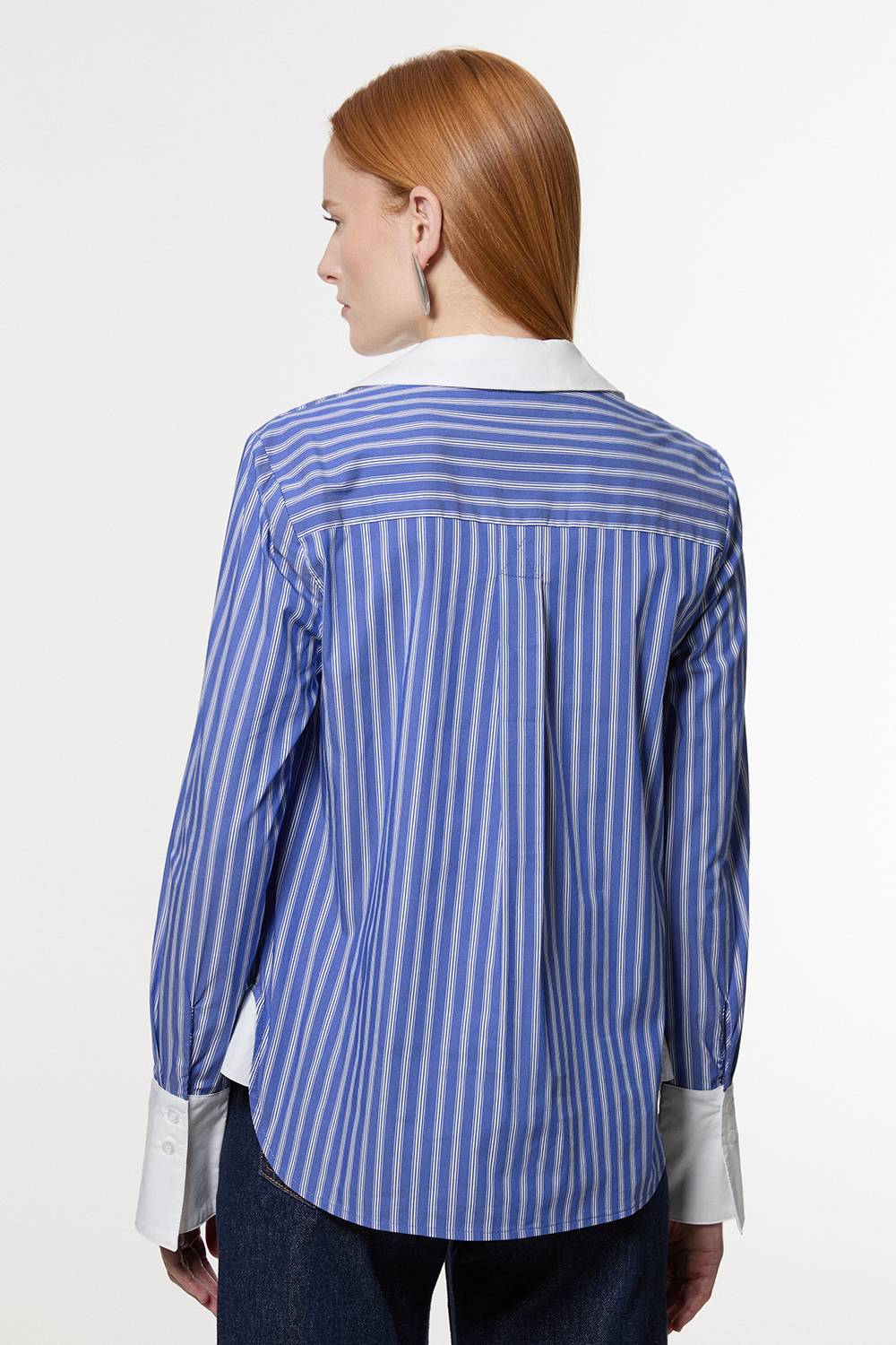 KarenMillen Chemise rayée ajustée à col et poignets contrastants