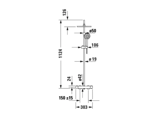Colonne de douche thermostatique DURAVIT MinusFlow doré poli