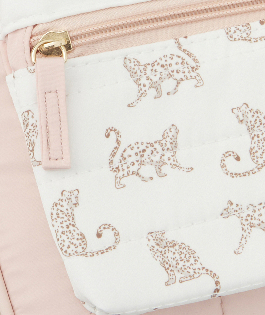 SAC À DOS MATELASSÉ BÉBÉ FILLE ROSE AVEC IMPRIMÉ LÉOPARDS