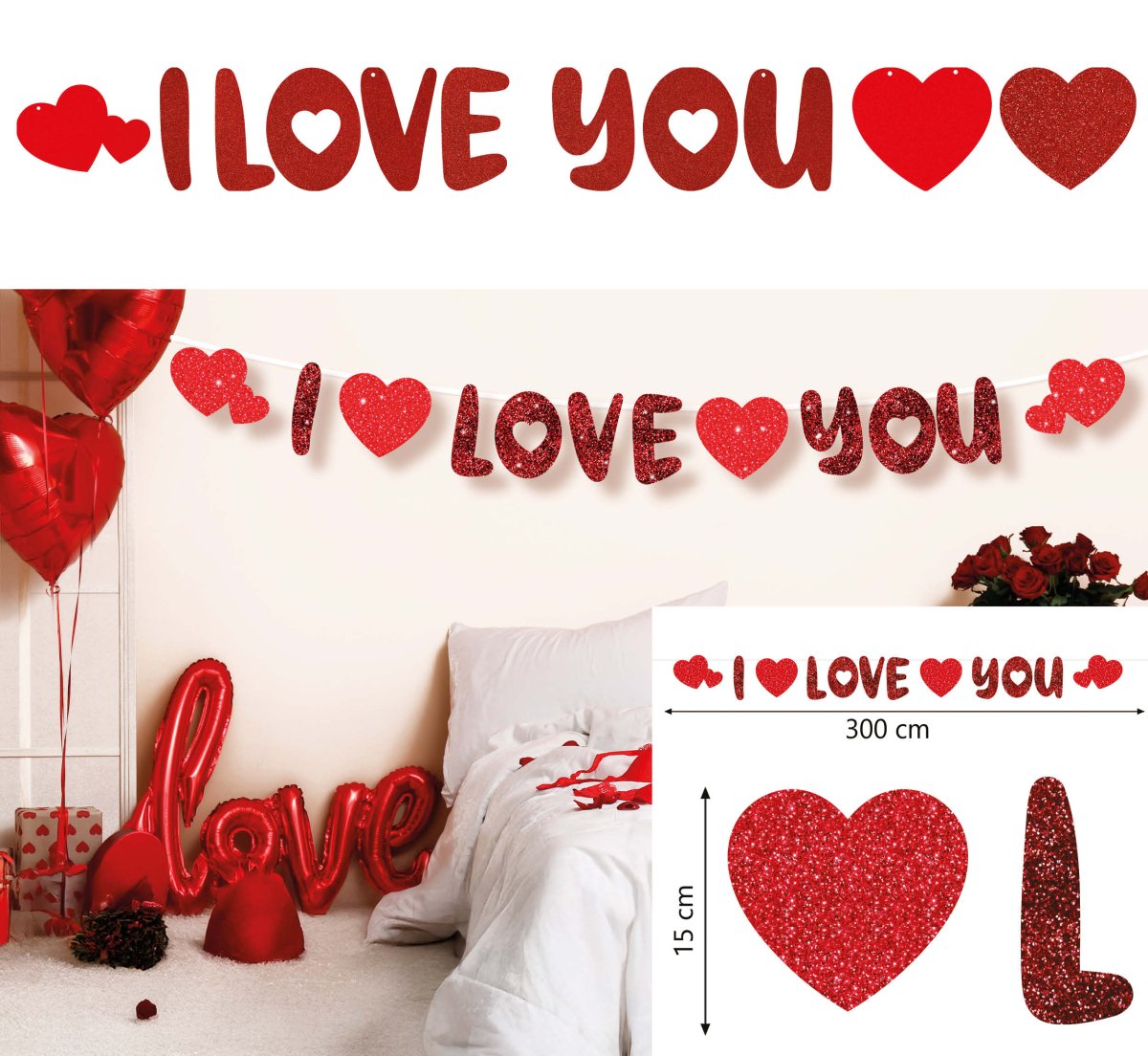 I Love You Letterslinger Rood 3m