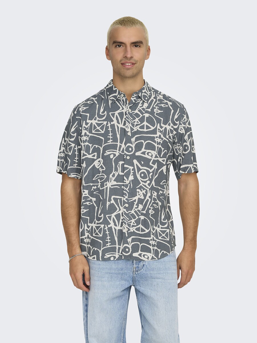 ONLY & SONS<br>Camisa estampada em viscose e linho