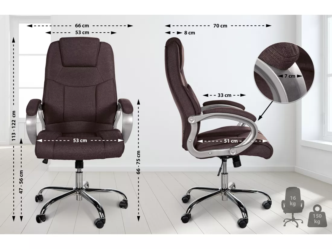 Chaise de bureau - Tissu & Métal chromé - Marron - XL Apoll