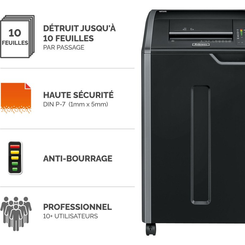 Destructeur Fellowes Powershred 425HS - coupe croisée