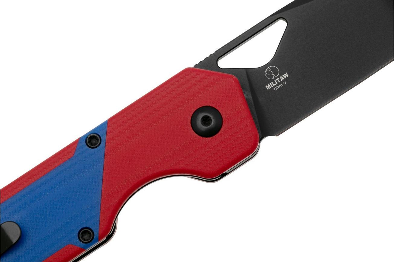 Kizer Vanguard Militaw V3634A2 Liner Lock, Black Nitro-V, Red G10, Blue G10 Inlay, zakmes, Jonathan Styles design