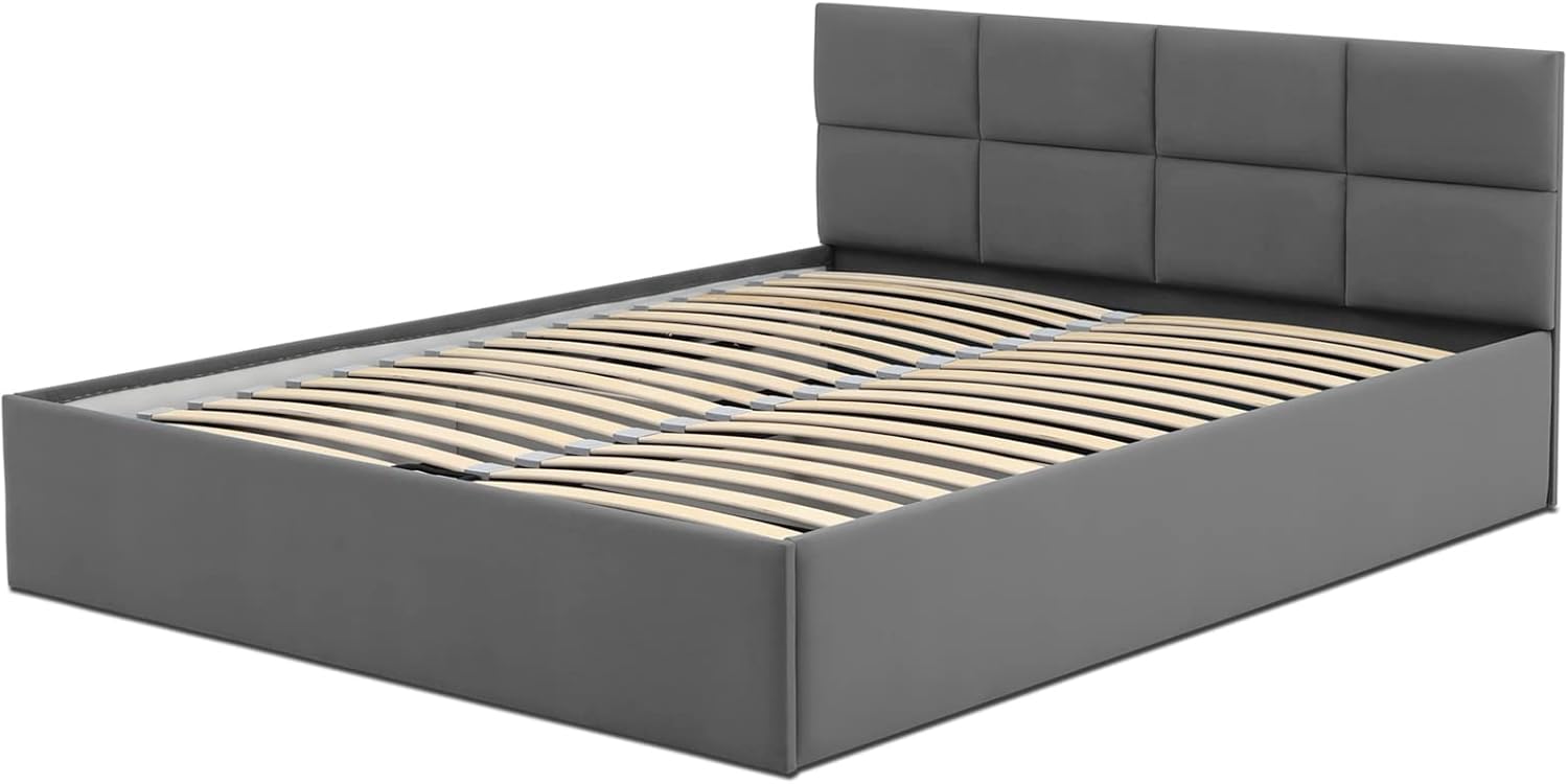 Mebligo - Polsterbett 180x200 mit Bettkasten, Bettgestell, Doppelbett mit Lattenrost, Schlafzimmer Bett mit Kopfteil, Stauraumbett Monos, Bett Ohne Matratze - Graphit (Trinity 15) PM8173344