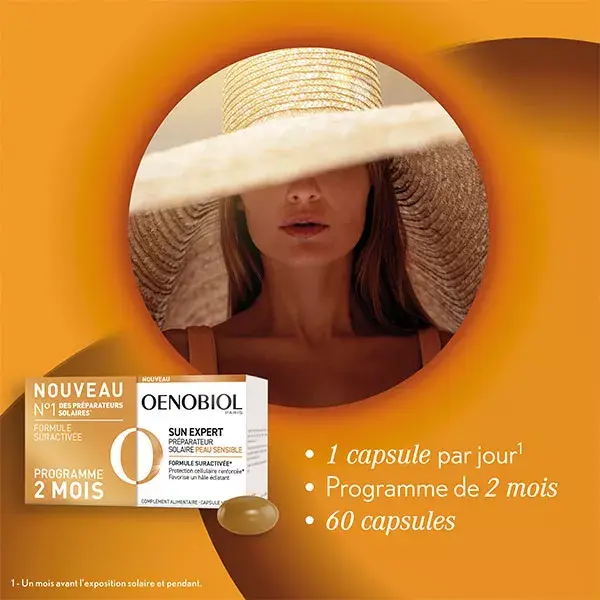 Oenobiol Sun Expert - Preparação Solar para Pele Sensível, Embalagem com 2 x 30 cápsulas