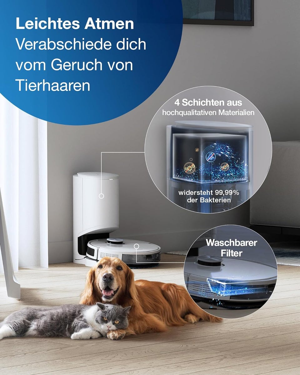 ECOVACS DEEBOT N10 Plus nat/droog robotstofzuiger, 4300PA, LiDAR-navigatie, zelflozend station