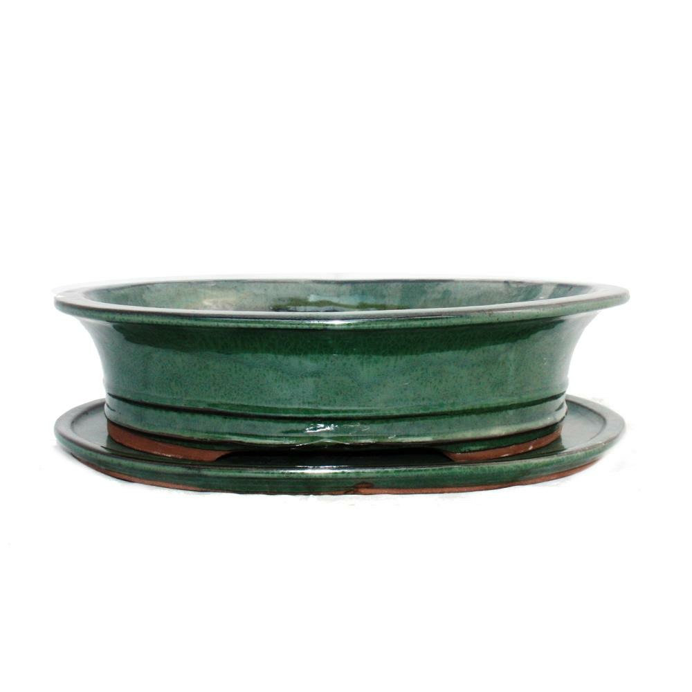 Bol bonsaï avec soucoupe taille 4 - ovale o4 - vert - l 25cm - b 20cm - h 8cm