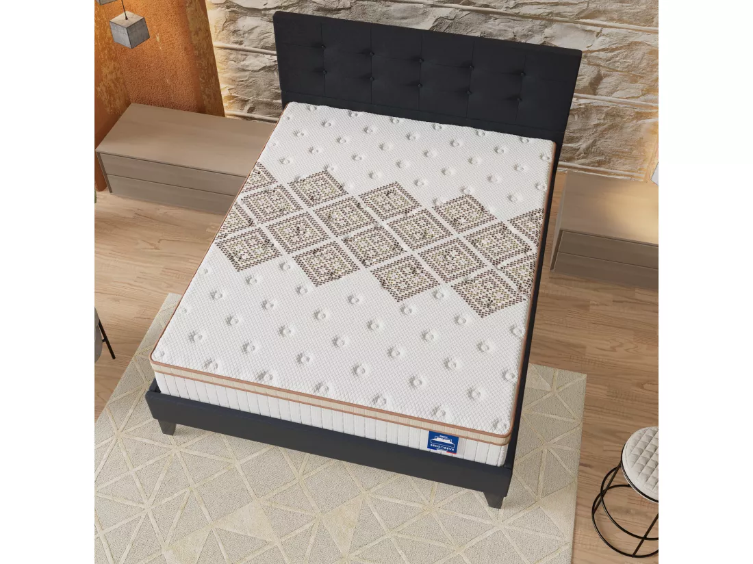 Ensemble Matelas + Lit Avec Tête De Lit 160x200 Cm, Errakis 28cm D’épaisseur Mousse Haute Densité