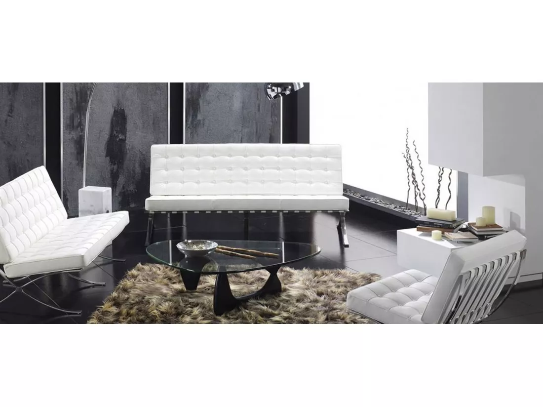 Canapé design 2 places cuir capitonné marron Barka