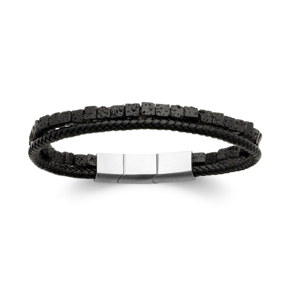 Bracelet homme Brillaxis cuir noir pierre de lave