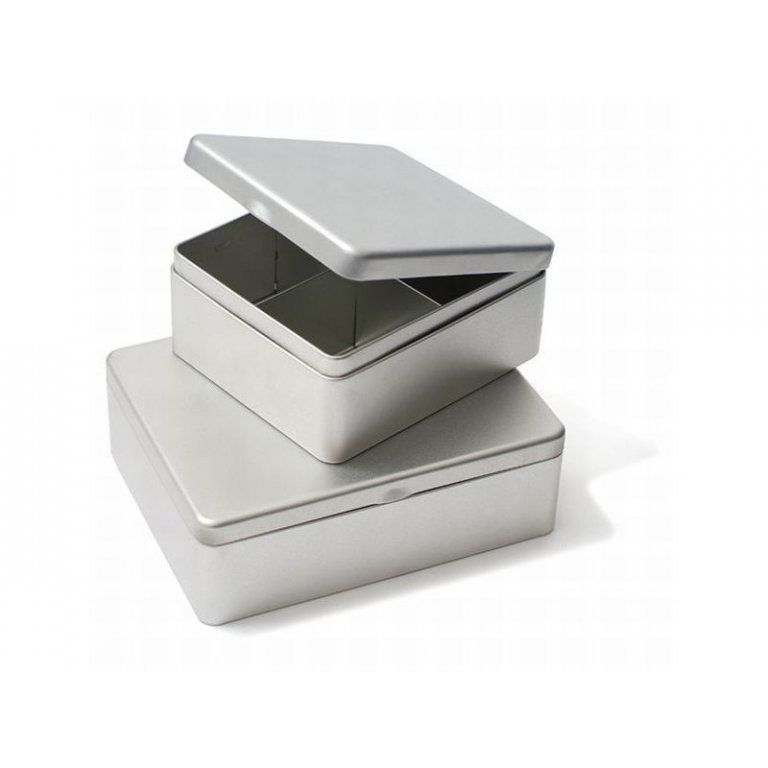 Weißblechdose mit Unterteilungen, silber