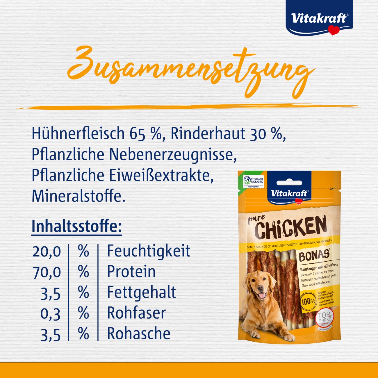 Vitakraft Bonas Kaustangen mit Huhn 3x80 g