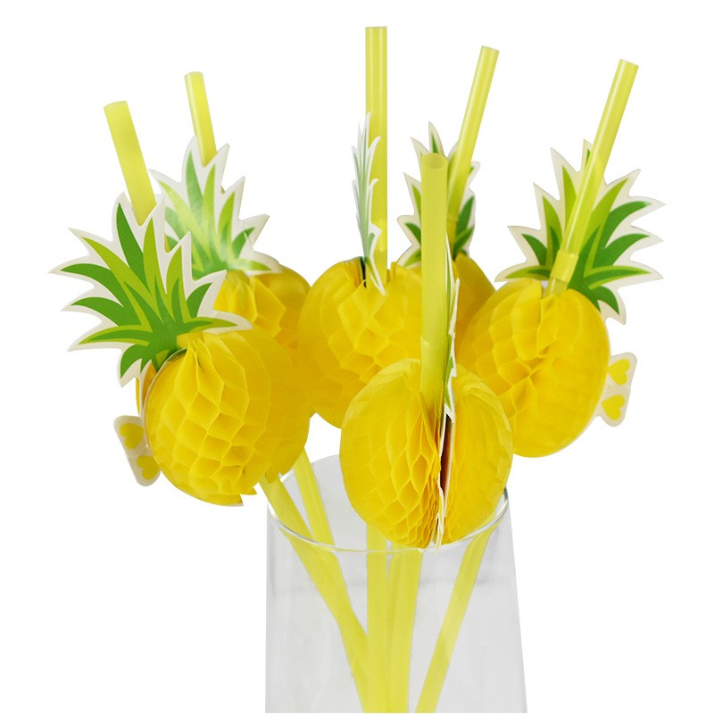(50er Set) Ananas Strohhalme Hawaii Party Deko Sommer Trinkhalme - Gelb