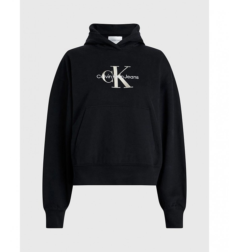Moletom com capuz Calvin Klein Jeans preto com monograma em algodão