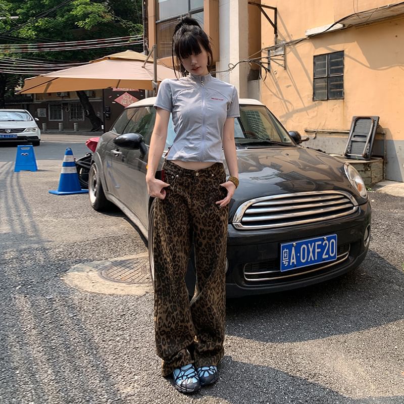 Litoya - Lage taille luipaardprint wijde pijpen jeans (diverse designs)