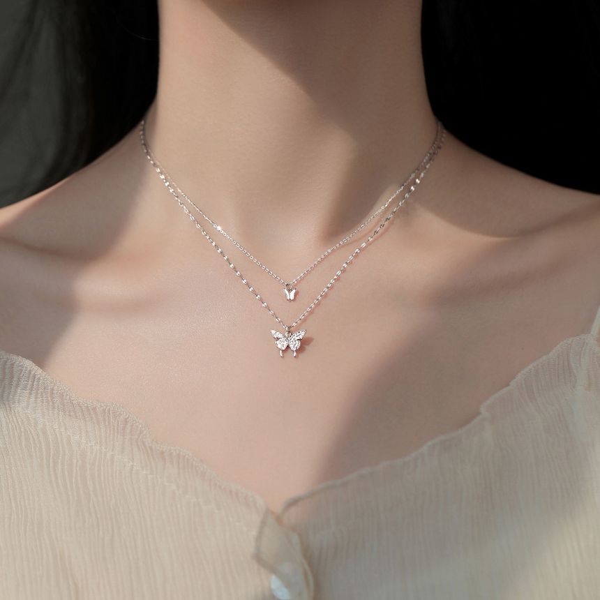 Korrs - Vlinderhanger gelaagde sterlingzilveren ketting