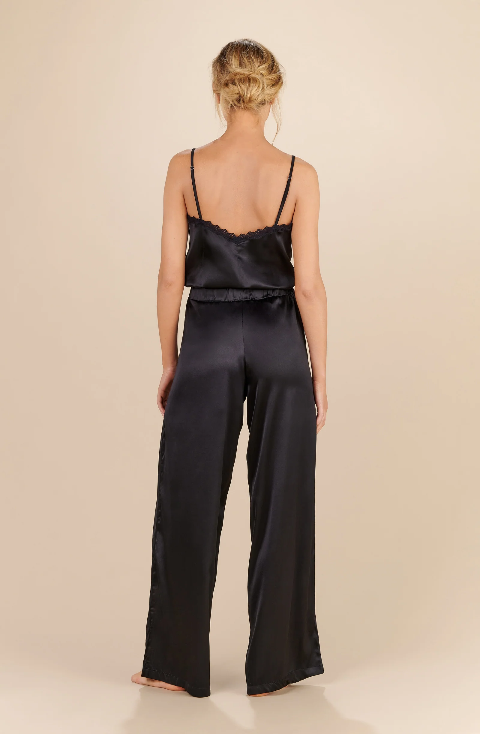 tom Pantalon large noir en soie Noir