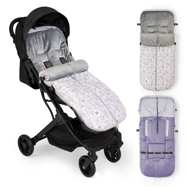 Interbaby Saco Universal para Carrinho de Passeio Impermeável 46X105 Cms Coralina Animales Cinza