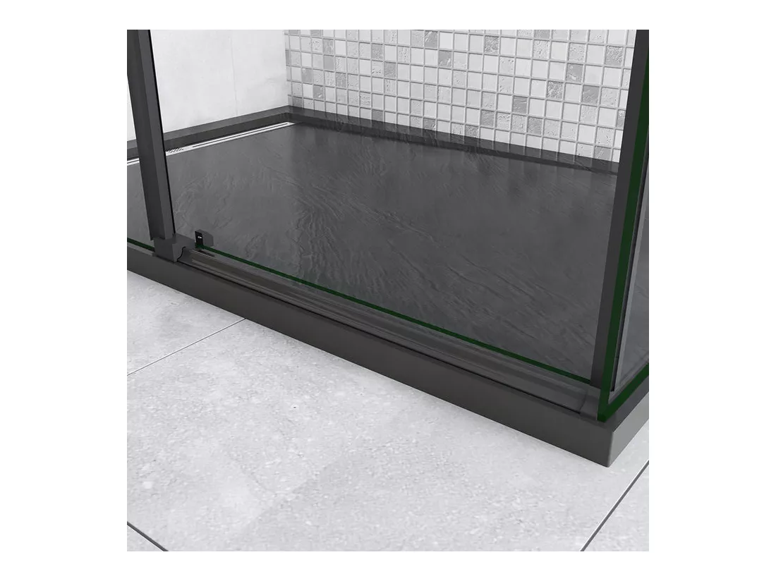 Cabine de douche coulissante 120x80x200cm porte de douche + paroi latérale Hauteur 200cm En 8mm verre anticalcaire profilé noir mat