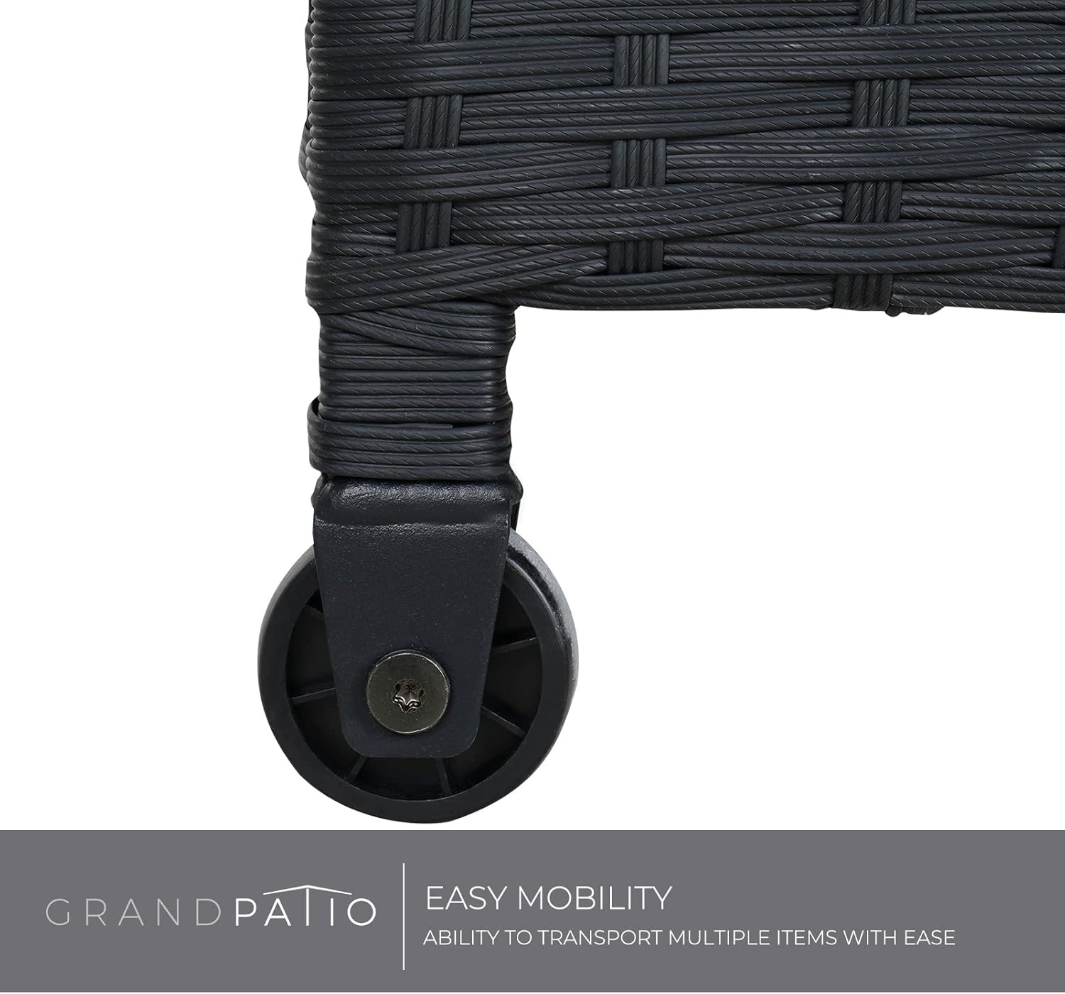 Grand patio Rattan Auflagenbox 480 Liter Gartenbox mit Deckel und Gasdruckfedern, UV-beständig Aufbewahrungskiste mit Zwei Radern, Leicht Bewegen, Kissenbox für Garten, Balkon (Schwarz)