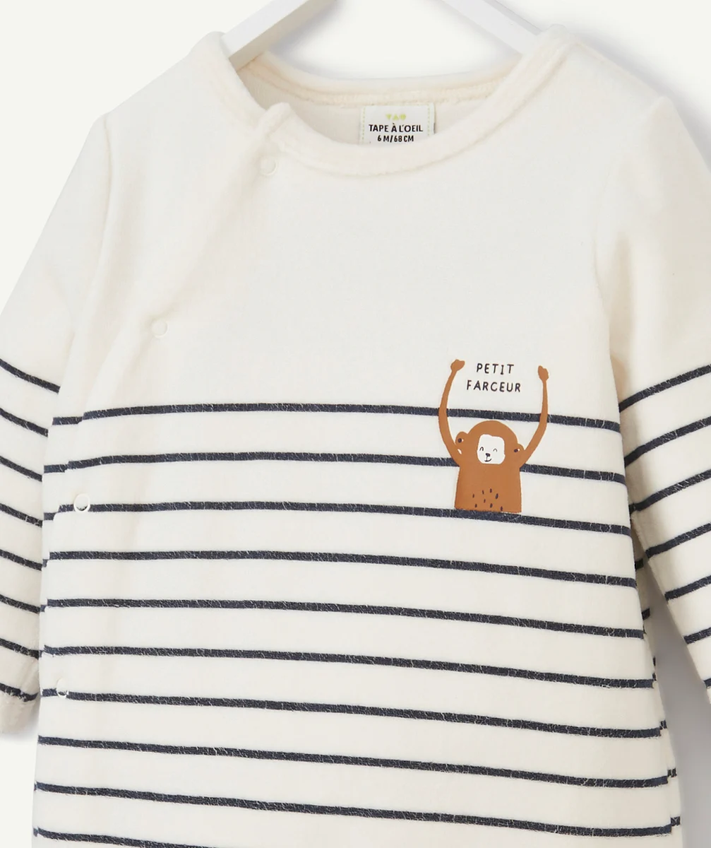 DORS BIEN VELOURS EN COTON RECYCLÉ BLANC RAYÉ BLEU BÉBÉ