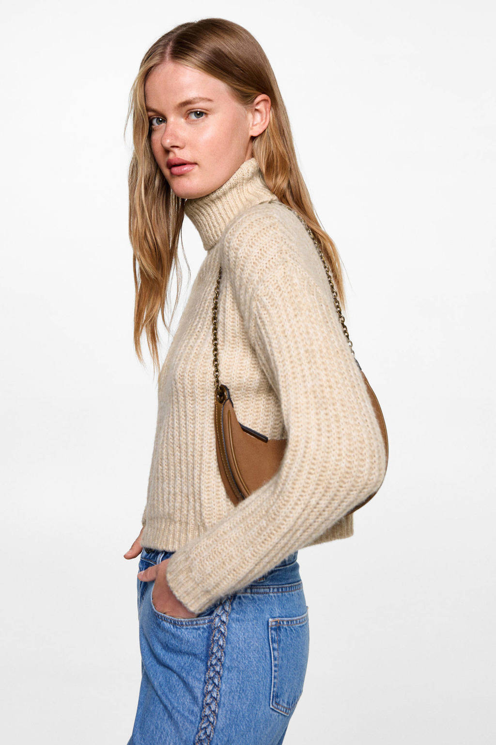MANGO TEEN coltrui beige grof gebreid lichtbeige