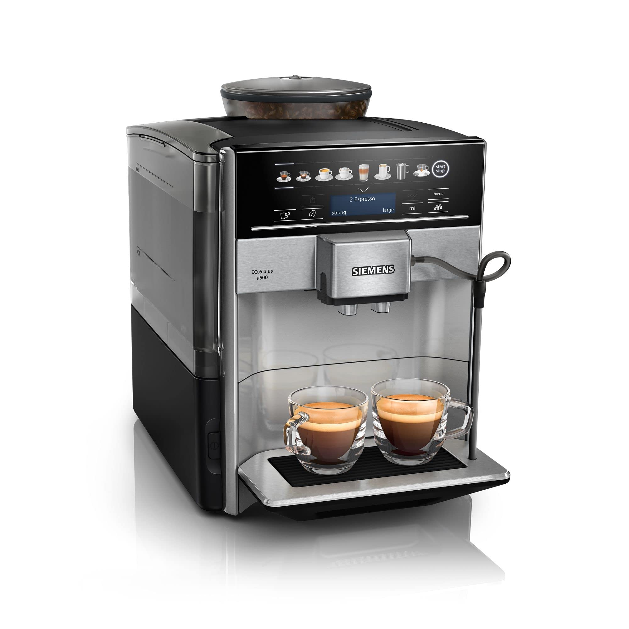 Siemens Set, machine à café tout automatique, EQ6 plus s500, aromaDouble Shot, système autoMilk Clean, gris/noir TE655203RW + BRITA Intenza filtre à e