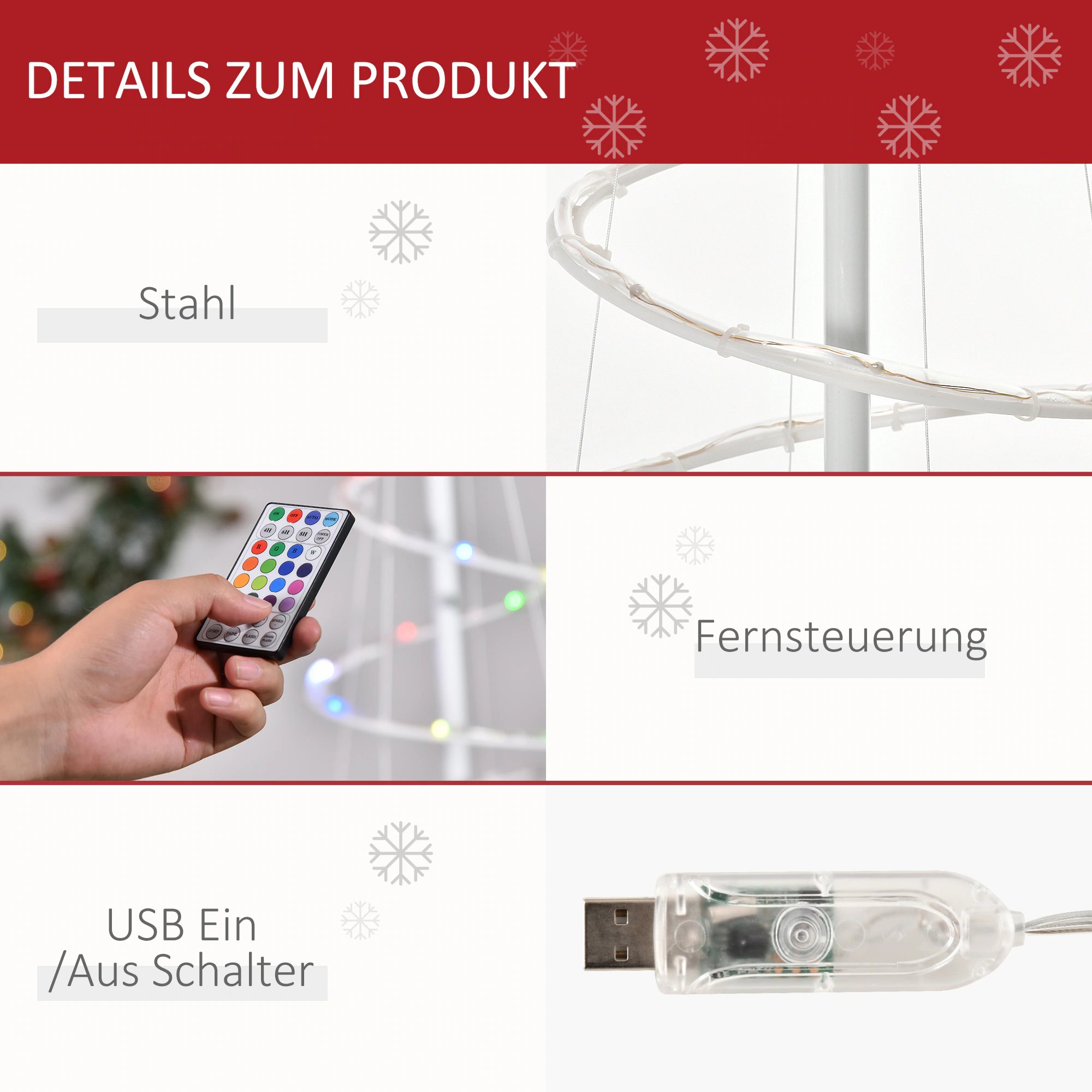 Outsunny Spiralbaum LED 135 LED-Lichter und 32 Modi RGB-Licht,ist spritzwassergeschützt. Weiß Ø55 x 183H cm (ØxH)