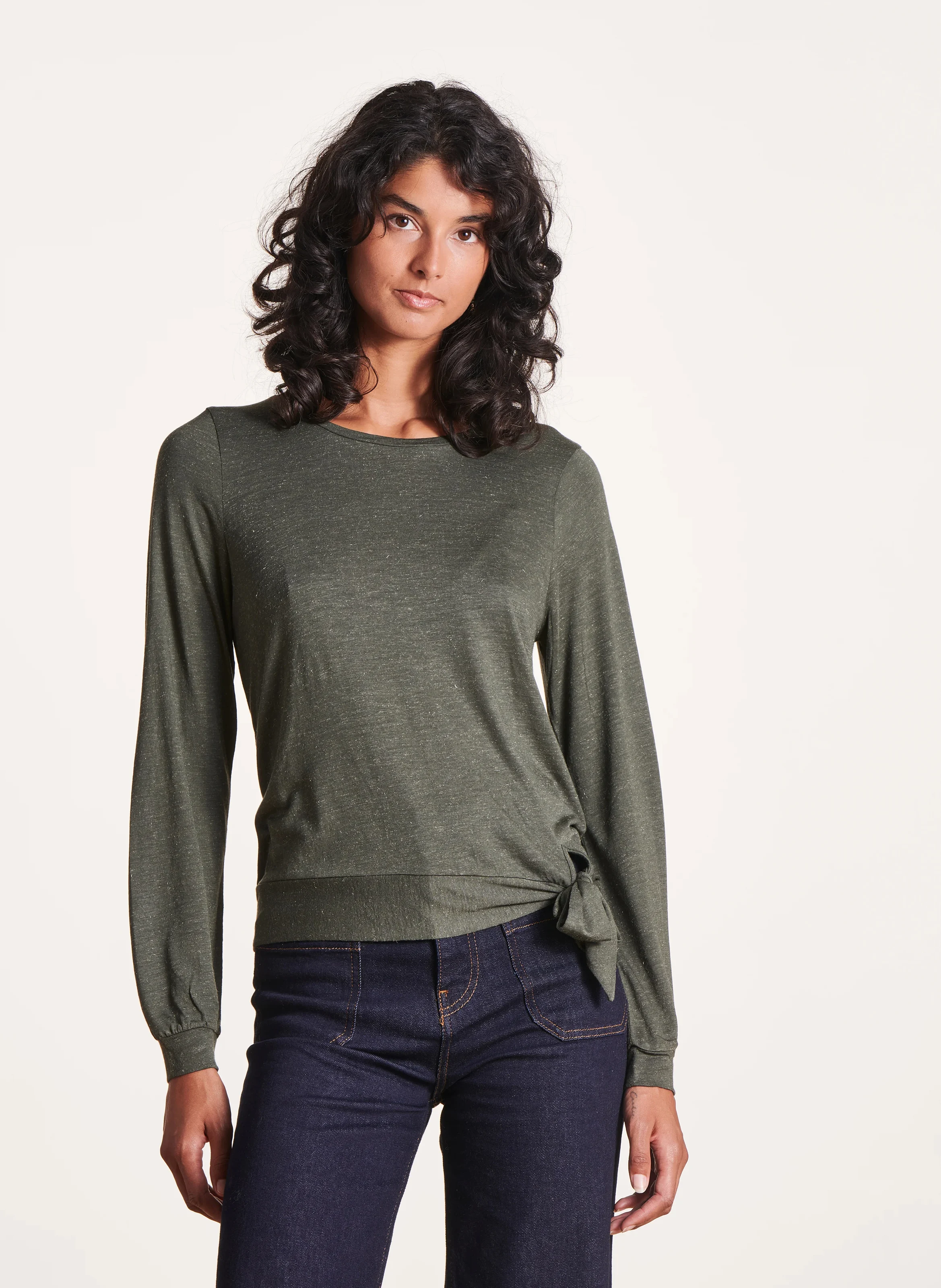 Tee-shirt col rond droit| Vert