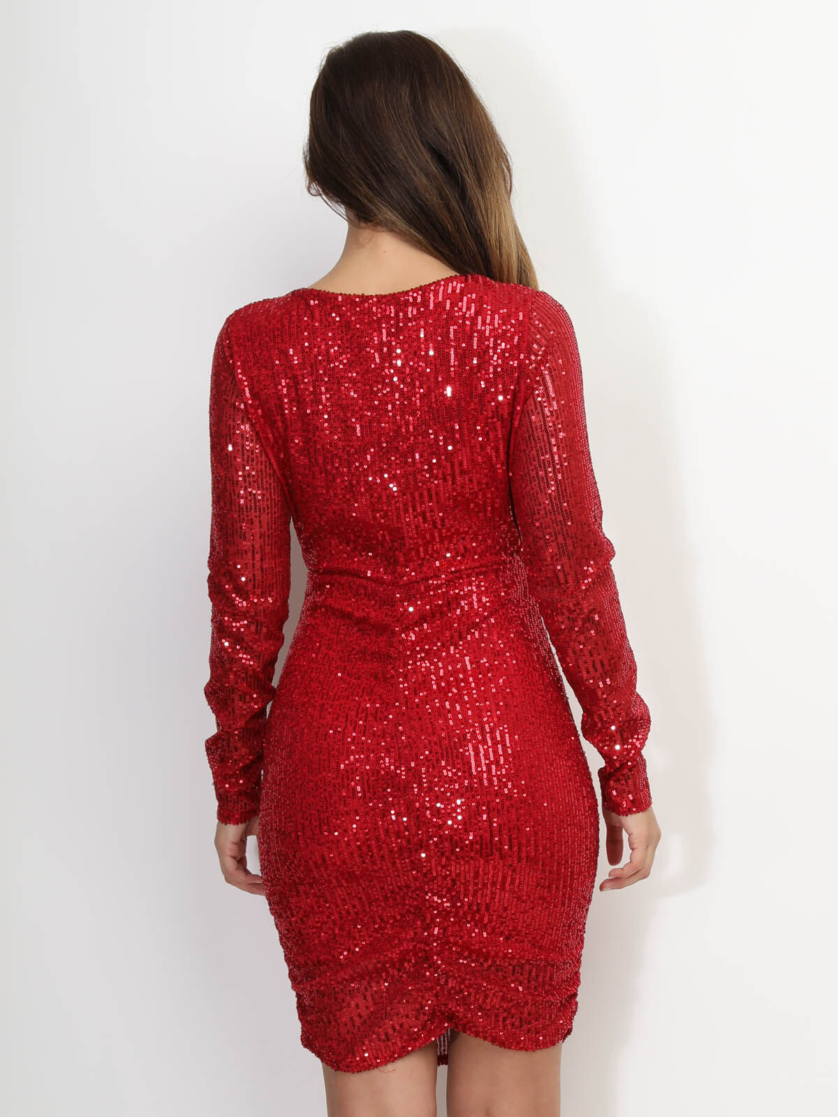 Robe cache-cœur à sequins- Rouge