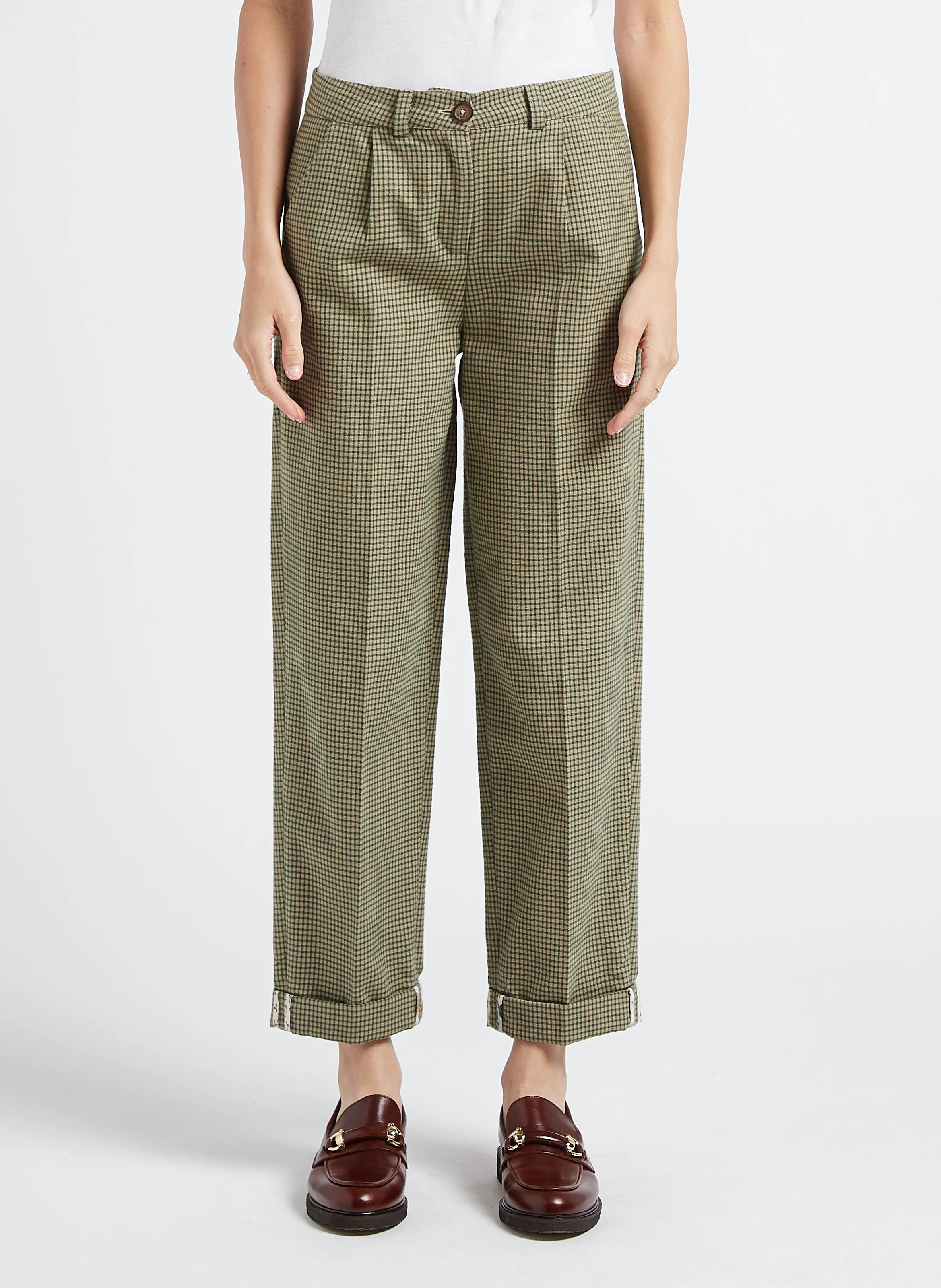 Pantalon carotte en coton| Vert