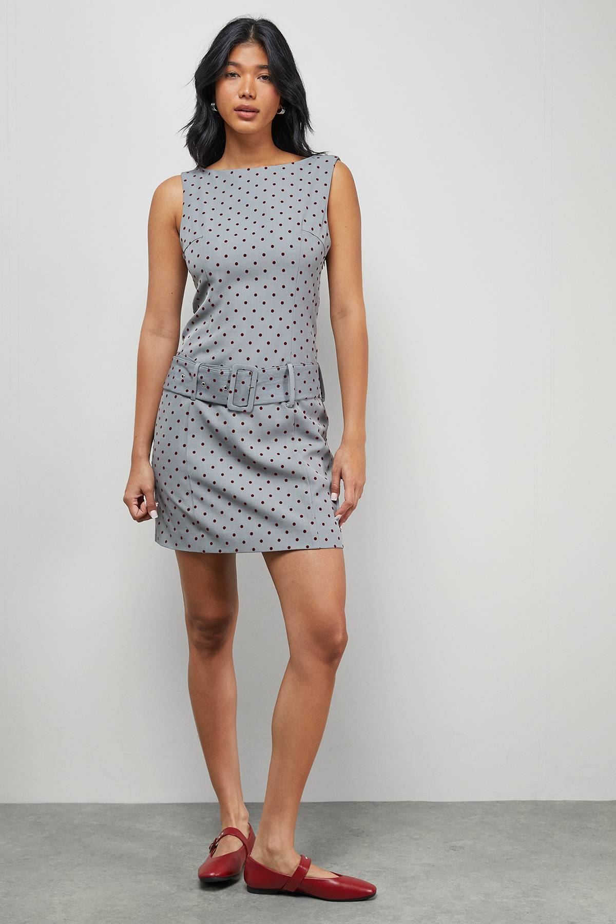 Warehouse Robe Mini à Ceinture Assortie Motif Pois Floqué