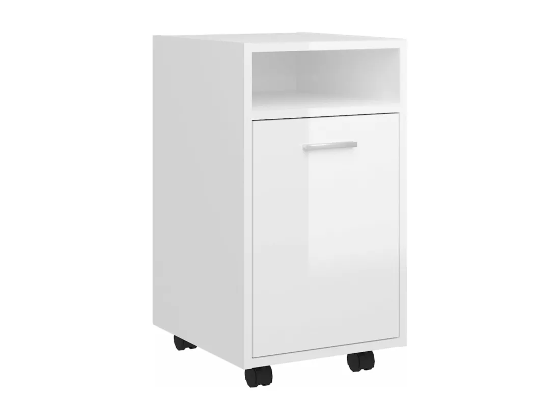 Armoire latérale avec roues Blanc brillant Bois d'ingénierie