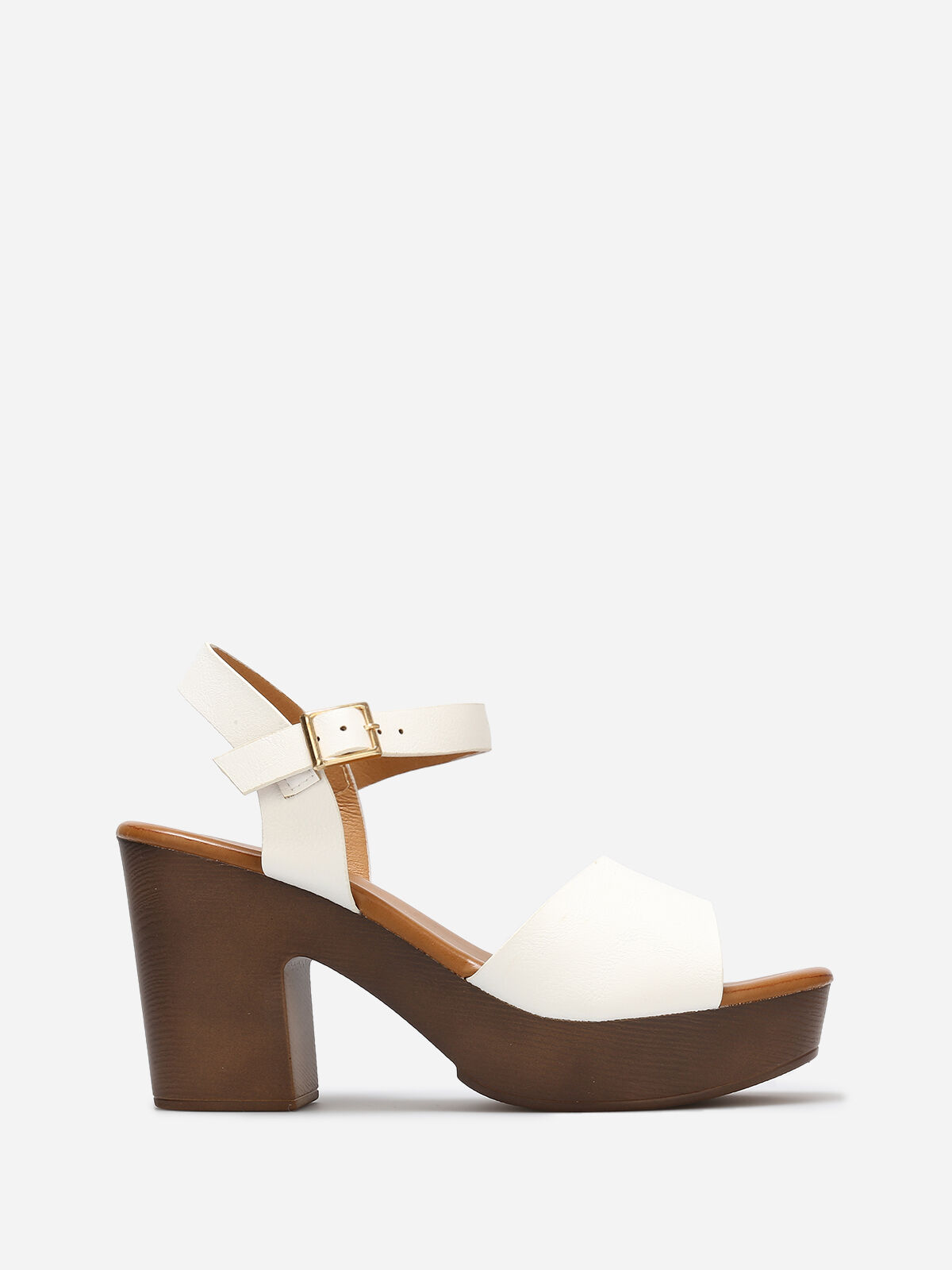 Sandales à plateforme effet bois- Blanc