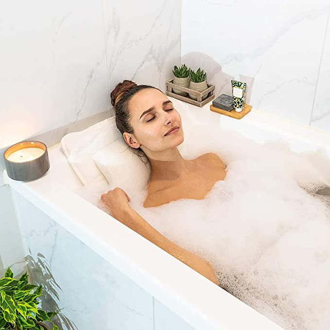 (125x40cm) Badewannen Matratze Ganzkörper Matte AirMesh-Technologie Wannen Liege mit Saugnäpfen - Weiss