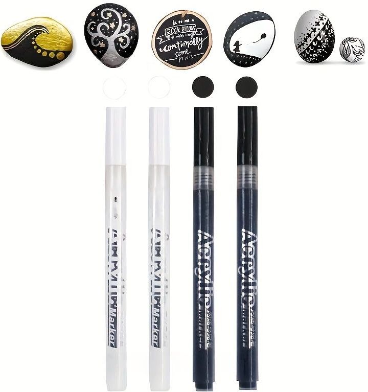 4 stuks/set acrylmarkerpennen zwart/wit/goud/, gebruikt voor rotschilderen, , keramiek, banden, metaal, canvas, ultrafijne penpunt