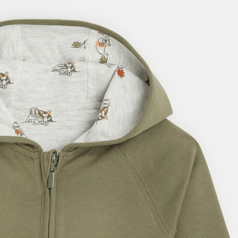 Sweat zippé à capuche réversible vert bébé garçon