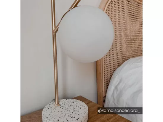 Lampe à poser style vintage - Socle en terrazzo - H. 38 cm - Doré - LULLABY