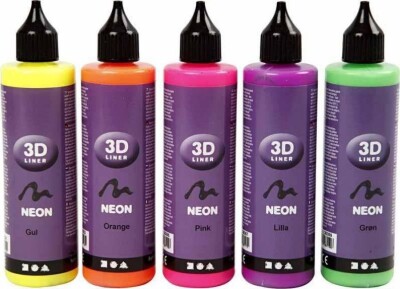 Neon Farver - Tyktflydende Maling - 5 Stk 100Ml - 3D Liner