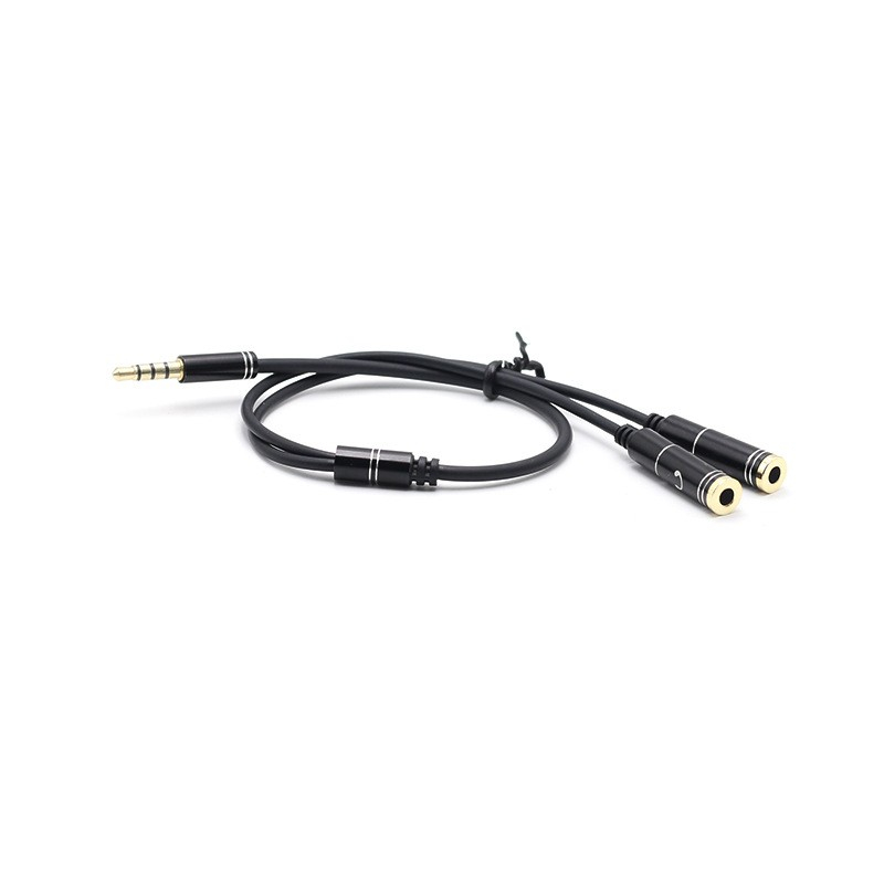 (30cm) Y-Splitter 2x 3.5mm Klinke Audio Mikrofon Adapter Stecker Stereo AUX Headset Nylon Verlängerungskabel - Schwarz