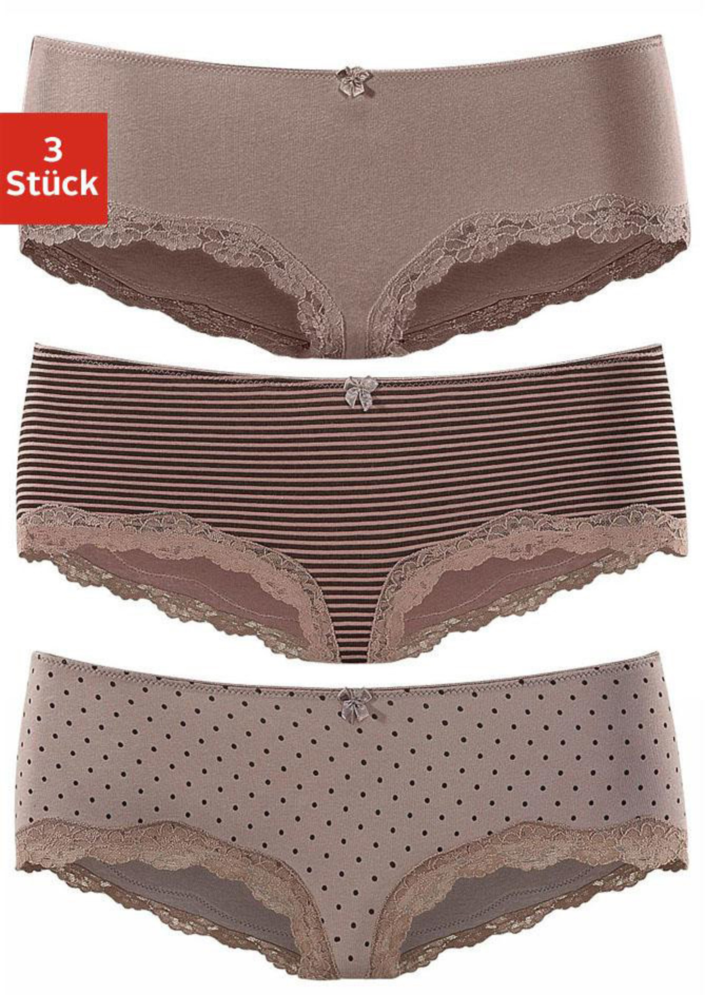 LASCANA Panty in taupe-uni, gepunktet, gestreift