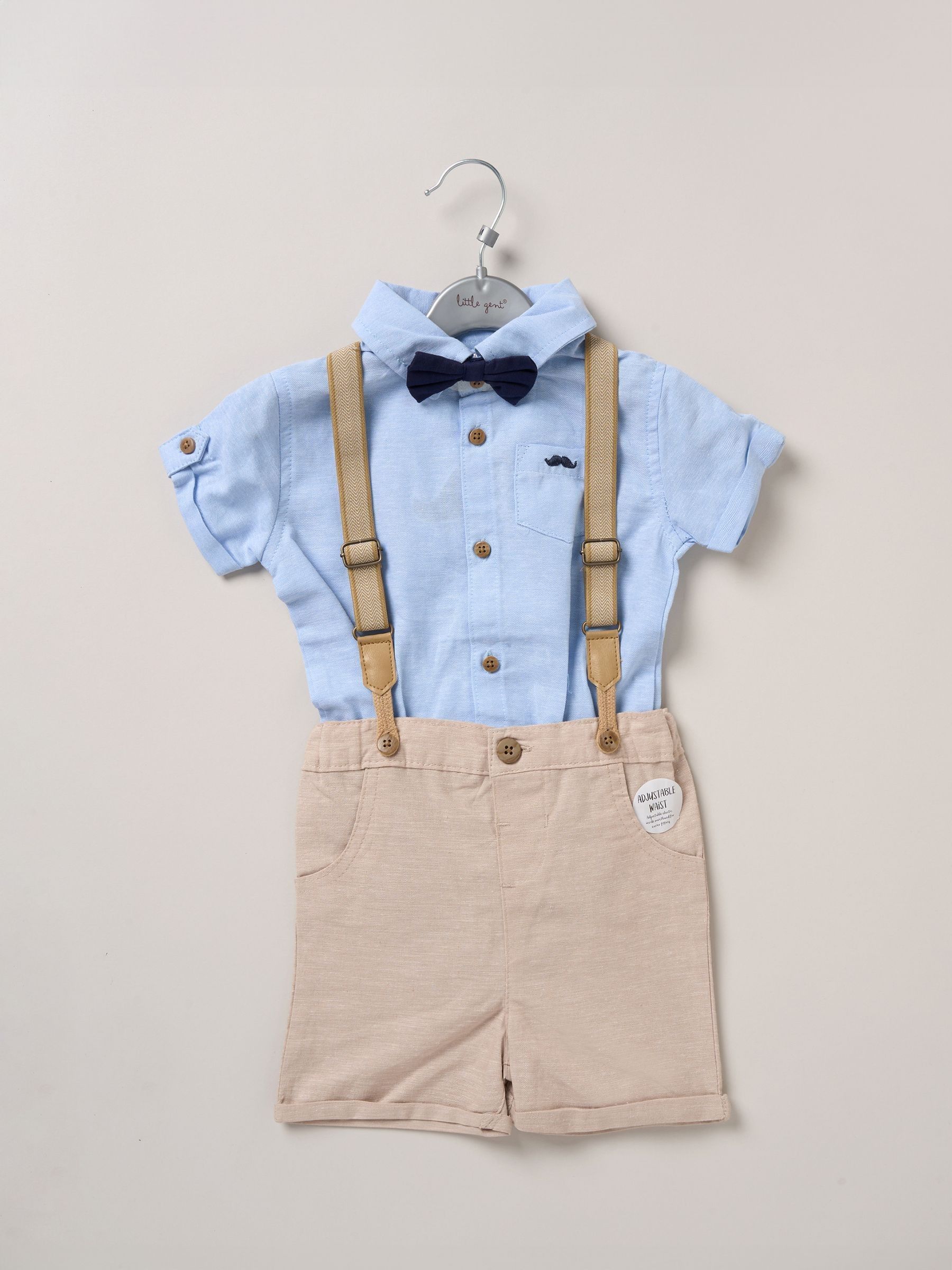 Bruin - Little Gent bodysuit-overhemd, korte broek en bretels outfitset