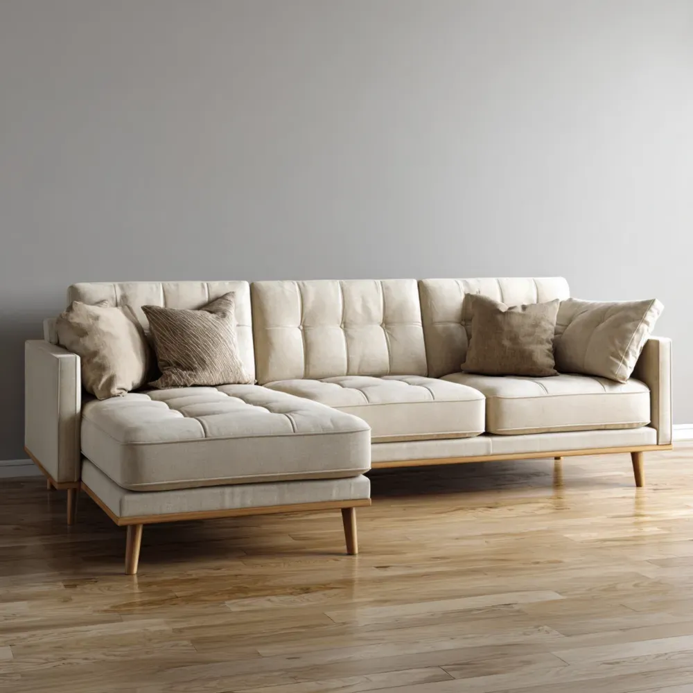 Ecksofa Holz und Polyester 280x160x85 cm - Creme
