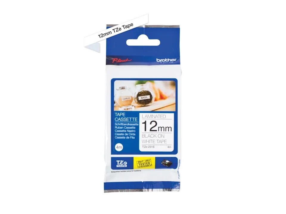 Brother TZe-231S2 labeltape - sort på hvid 12mm x 4m